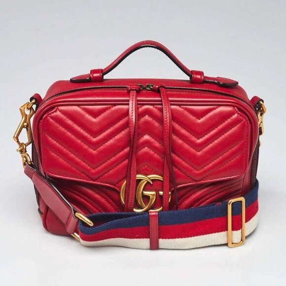 Gucci Red Quilted Leather Marmont Small Shoulder Bag - Picture 1 of 11